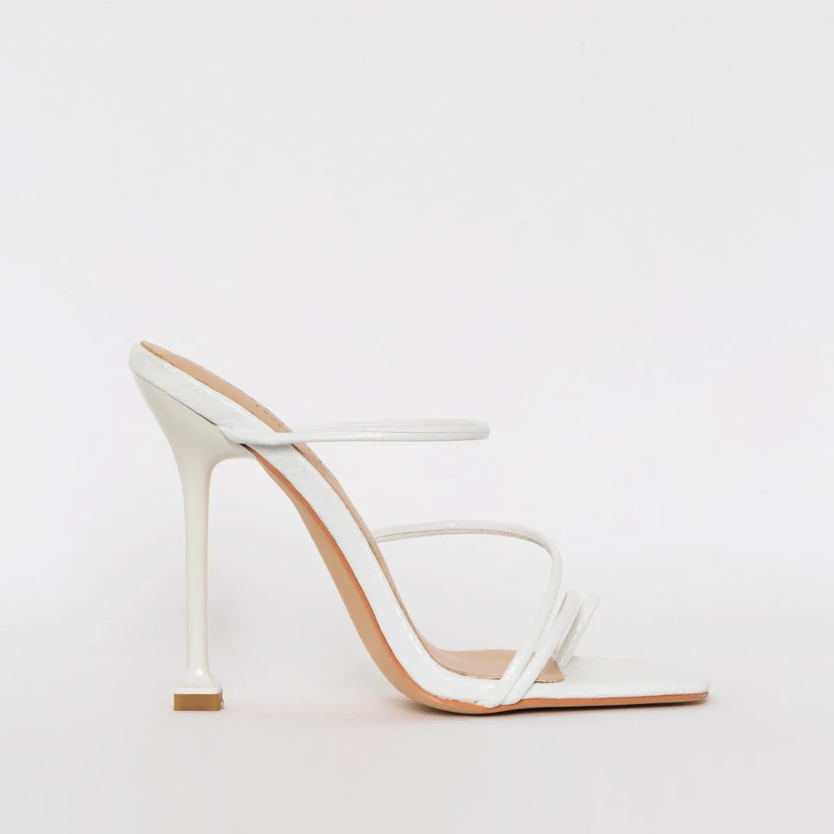 Mariana White Snake Print Strappy Mule Heels