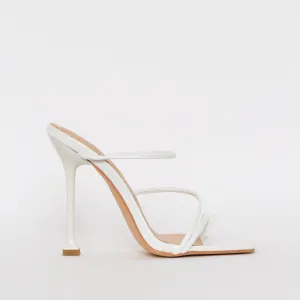 Mariana White Snake Print Strappy Mule Heels