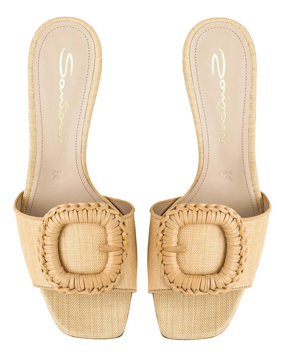 Marta Raffia Buckle Mule in Beige