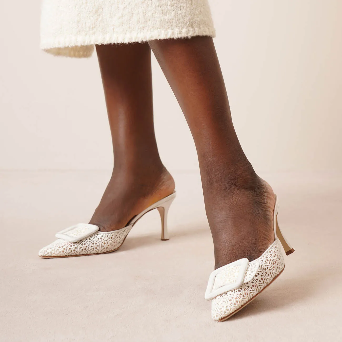 Maysalebi 70 white lace mule pumps
