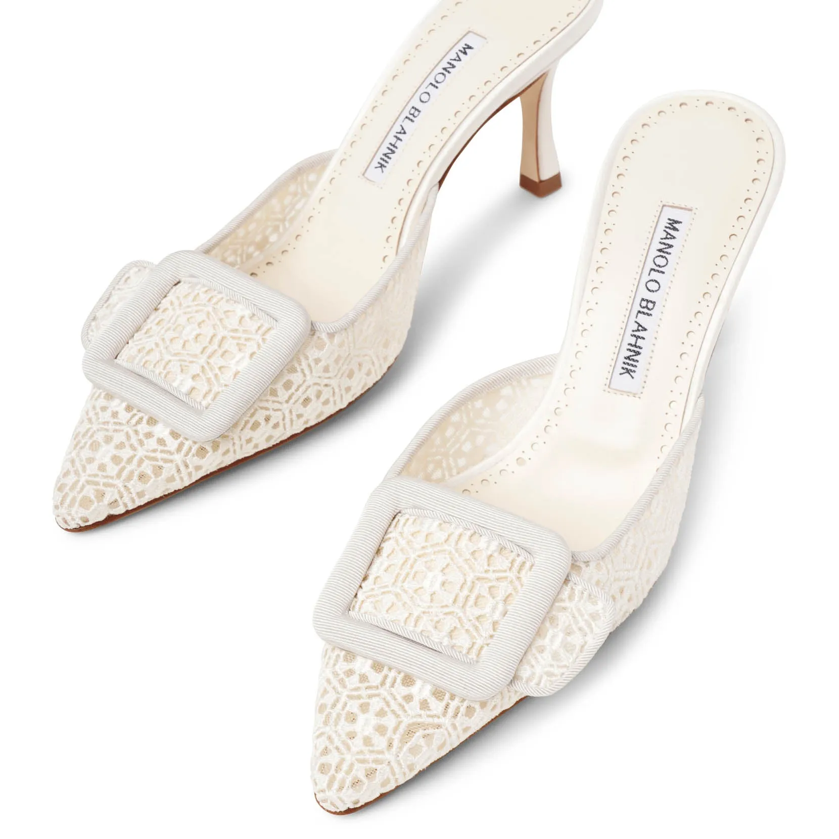 Maysalebi 70 white lace mule pumps