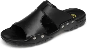 Men's Slide Sandals,Men's Beach Sandals, Men's Indoor/Outdoor Sandal Slippers，Premium Leather Slides, Comfort Fit