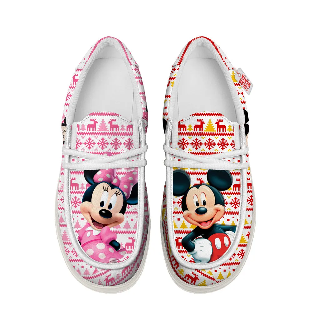 Mickey and Minnie Christmas Ugly Canvas Loafer Shoes