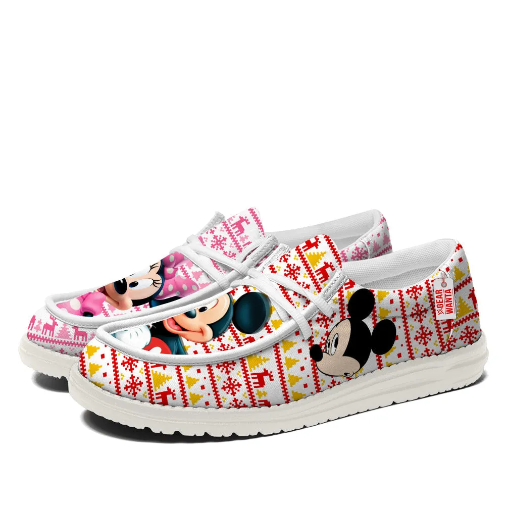 Mickey and Minnie Christmas Ugly Canvas Loafer Shoes