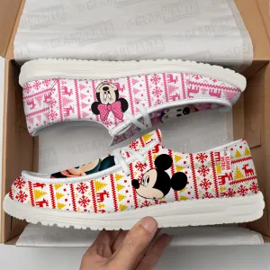 Mickey and Minnie Christmas Ugly Canvas Loafer Shoes