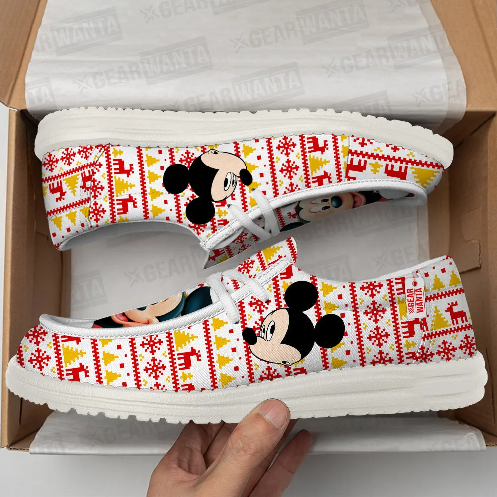 Mickey Christmas Ugly Canvas Loafer Shoes