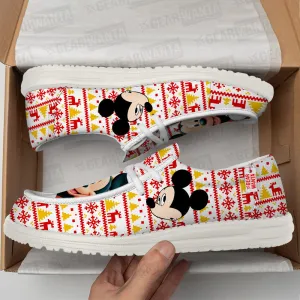 Mickey Christmas Ugly Canvas Loafer Shoes