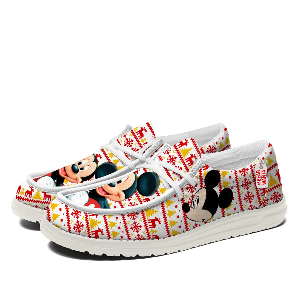 Mickey Christmas Ugly Canvas Loafer Shoes