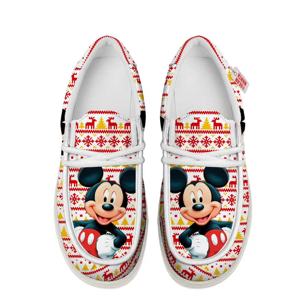 Mickey Christmas Ugly Canvas Loafer Shoes