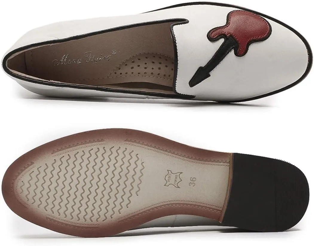 Mona flying Women's Leather Penny Loafers Slip On Flats Office Ladies Casual Shoes