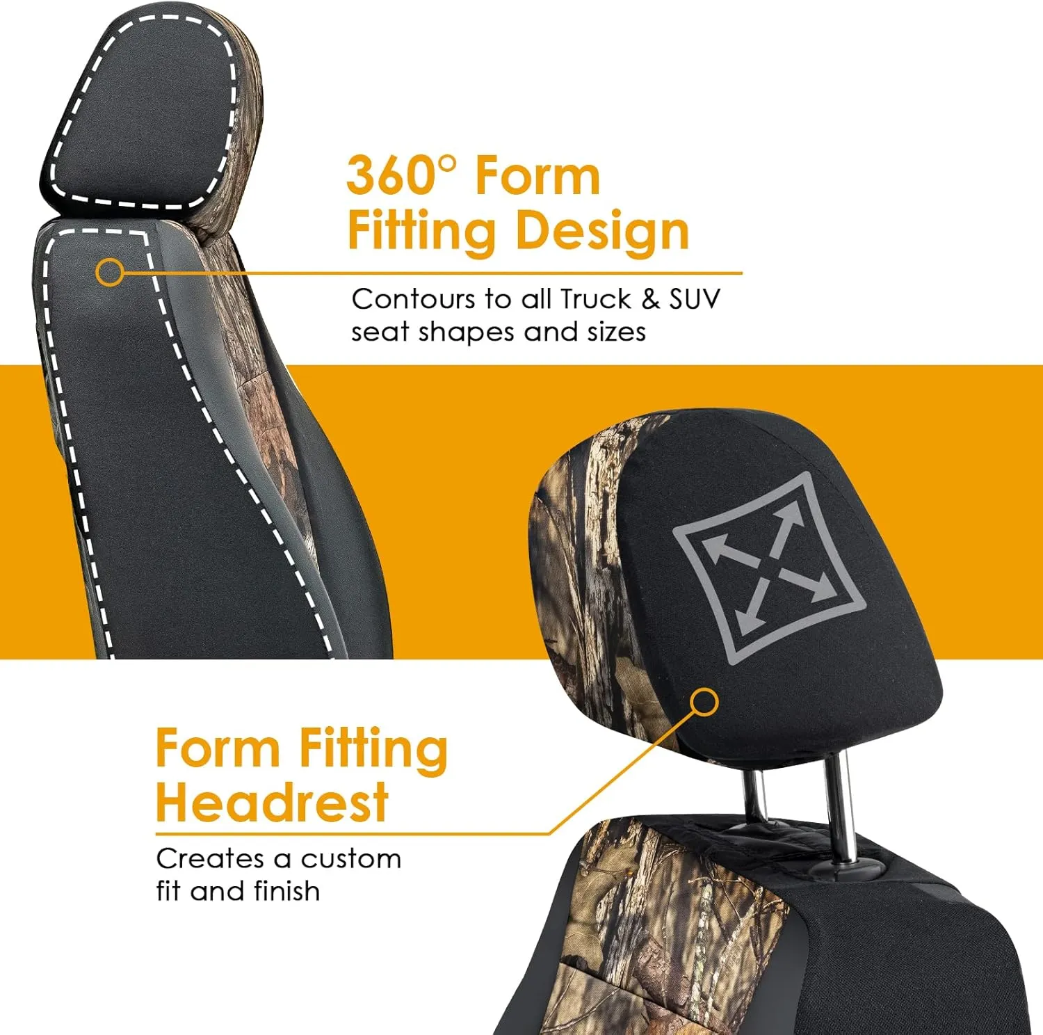 Mossy Oak Heavy Duty Seat Covers for Front Seats; Fits Full-Size SUV or Truck; Includes Front and Rear Storage Pockets, Built-in Molle Style Organizer; Semi-Custom Fit; 2pcs