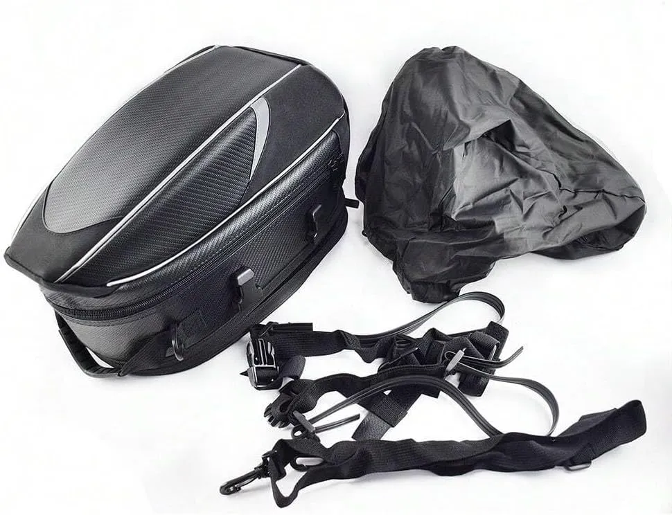 Motorcycle Tail Bag for Benelli 302 R 2019, Large Capacity Water-Resistant Wear-Resistant Motorcycle Helmet Bag, Expandable Rear Seat Storage Luggage Backpack,A Red Black