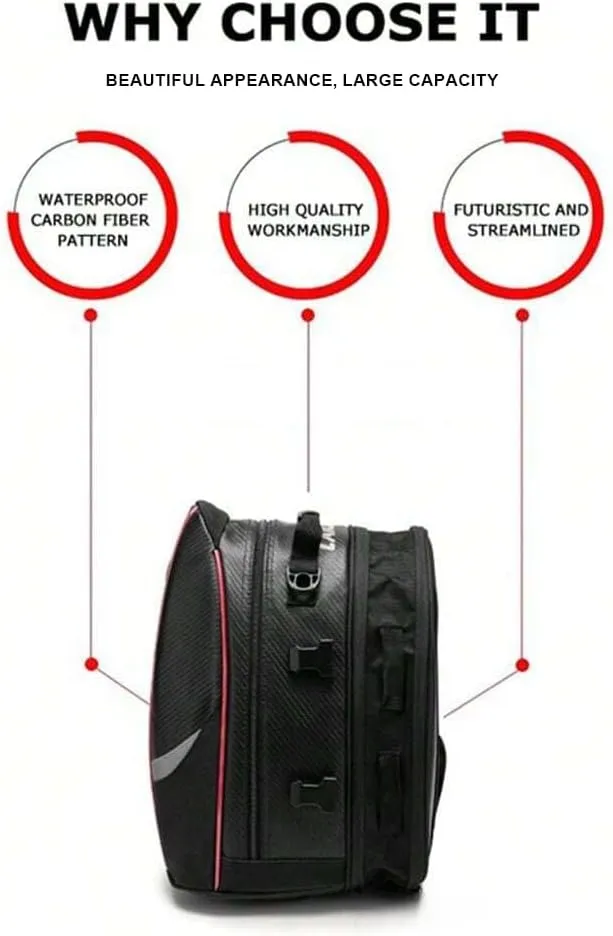 Motorcycle Tail Bag for Benelli 302 R 2019, Large Capacity Water-Resistant Wear-Resistant Motorcycle Helmet Bag, Expandable Rear Seat Storage Luggage Backpack,A Red Black