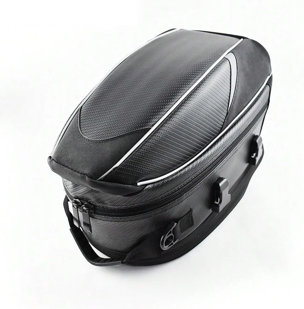 Motorcycle Tail Bag for Benelli ZenZero 350 2012-2016, Large Capacity Water-Resistant Wear-Resistant Motorcycle Helmet Bag, Expandable Rear Seat Storage Luggage Backpack,B White Black