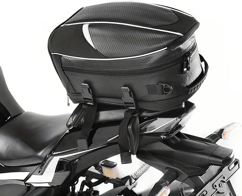 Motorcycle Tail Bag for Benelli ZenZero 350 2012-2016, Large Capacity Water-Resistant Wear-Resistant Motorcycle Helmet Bag, Expandable Rear Seat Storage Luggage Backpack,B White Black