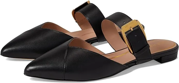 Mules Flat Classic Specialty items Haan Vandam Cole Leather Performance-driven Buckle Slip On Toe Pointed Black