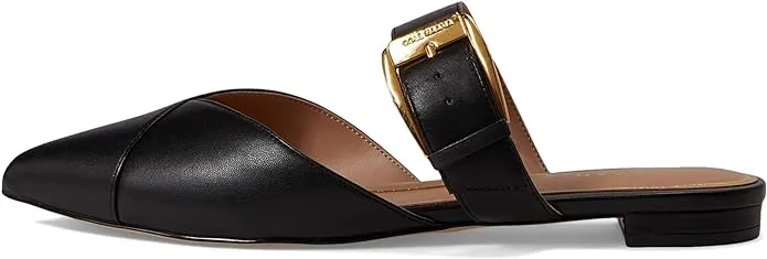 Mules Flat Classic Specialty items Haan Vandam Cole Leather Performance-driven Buckle Slip On Toe Pointed Black