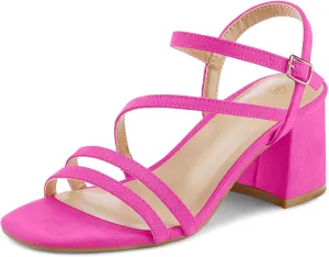 mysoft Women's Strappy Low Chunky Block Heel Sandals Open Toe Dress Shoes