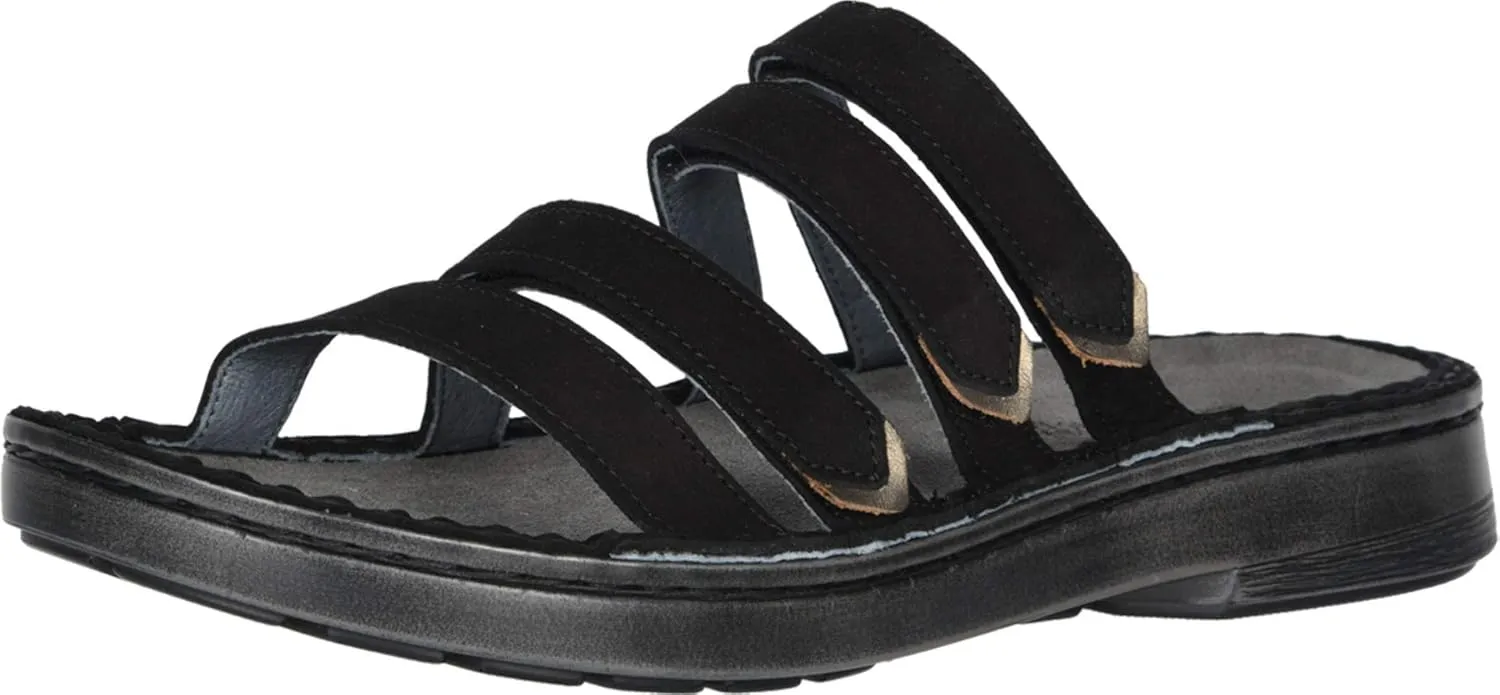 NAOT Footwear women's Trevi Slide Sandal Black velvet Nubuck/Pewter Lthr 11 W US