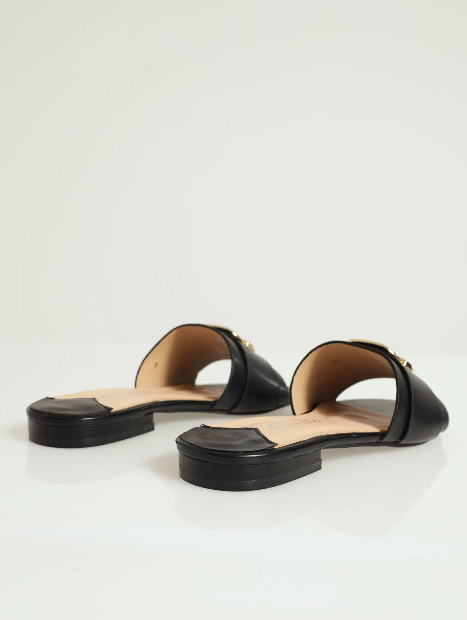Natasha Buckle Trim Mule Flat Sandal - Black