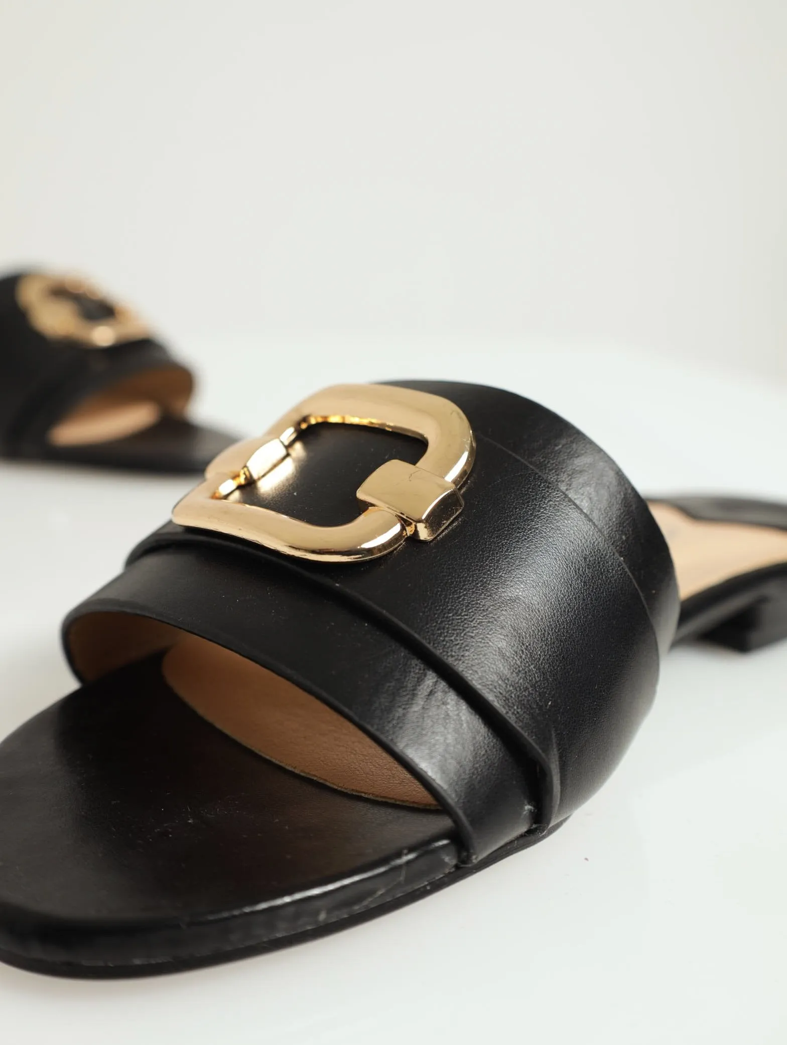Natasha Buckle Trim Mule Flat Sandal - Black