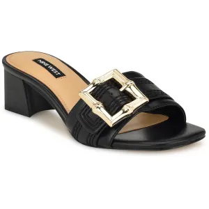 Nine West Womens GARTA3 Buckle Faux Leather Mule Sandals