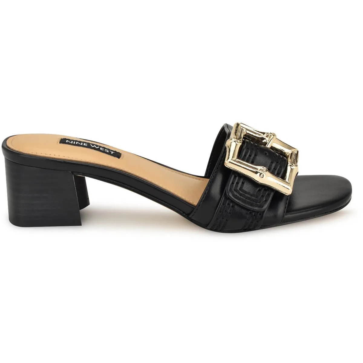 Nine West Womens GARTA3 Buckle Faux Leather Mule Sandals