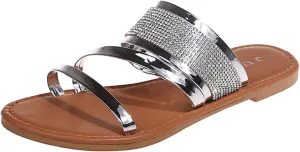 oiangi Summer Flat Sandals for Women Casual Fashion Glossy Straps Open Toe Slip-on Slipper Lightweight Comfortable Daily Shoes Flip Flops Sandalias