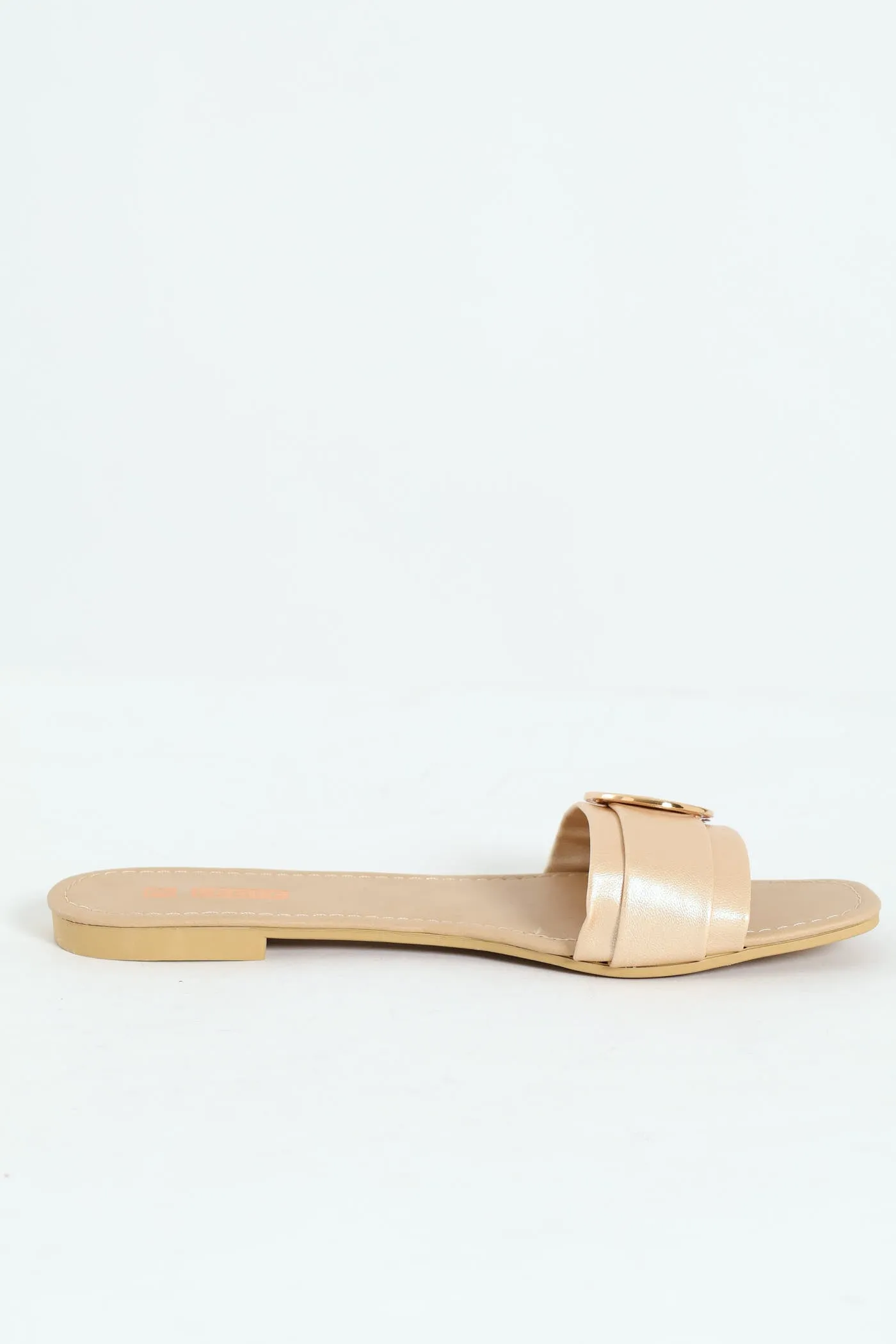 One Strap Round Buckle Metallic Mule Sandal - Gold