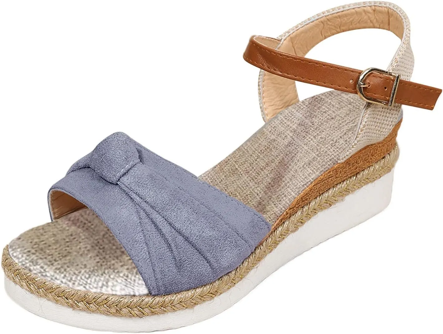 Orthopedic Wedge Sandals for Women Summer Platform Sandals Dressy Open Toe Ankle Strap Casual Low Heel Slip on Sandals Beach Dress Sandals Espadrille Sandals Comfortable Outdoor Shoes (04-Grey, 8)