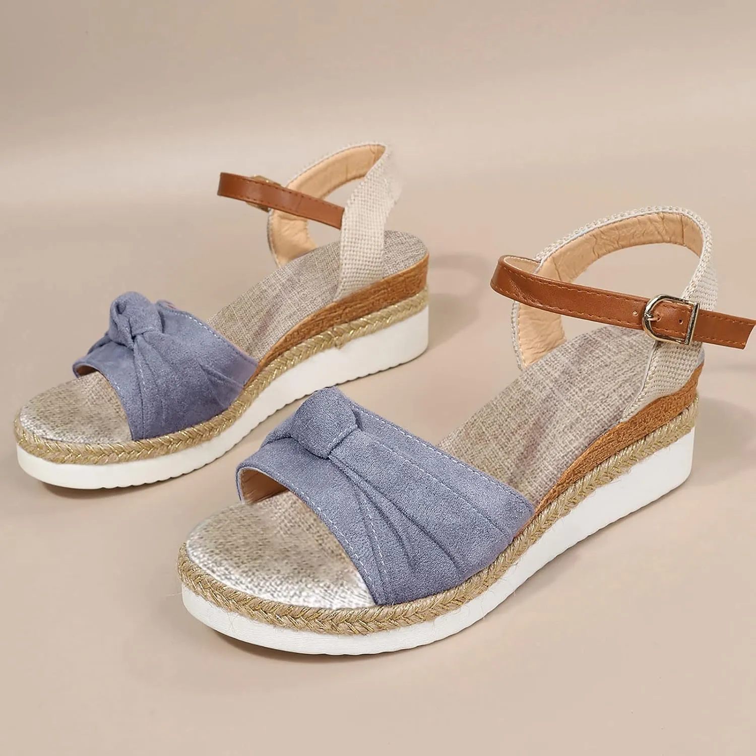 Orthopedic Wedge Sandals for Women Summer Platform Sandals Dressy Open Toe Ankle Strap Casual Low Heel Slip on Sandals Beach Dress Sandals Espadrille Sandals Comfortable Outdoor Shoes (04-Grey, 8)