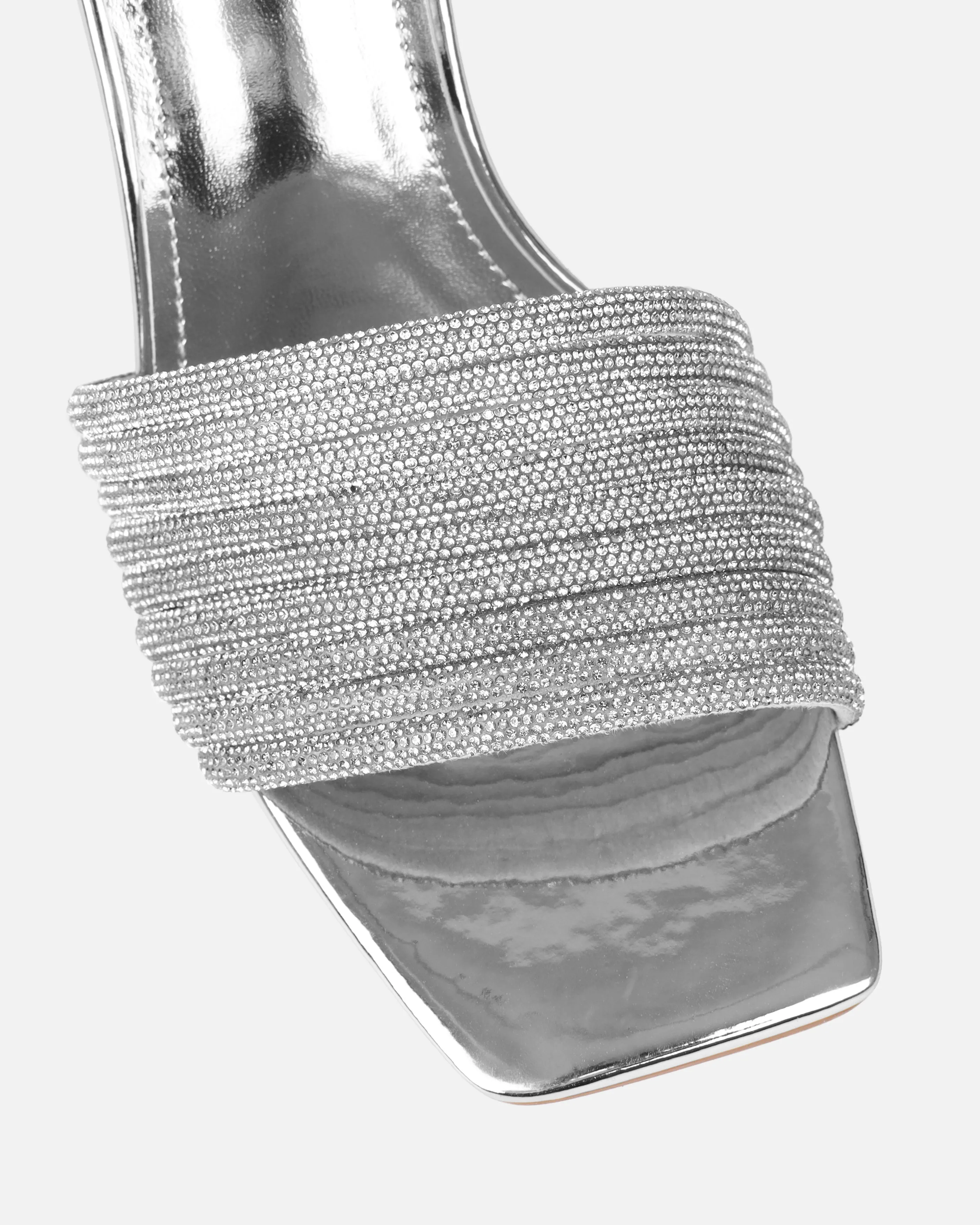 Paisley Silver Ombre Diamante Strappy Mid Heel Mules