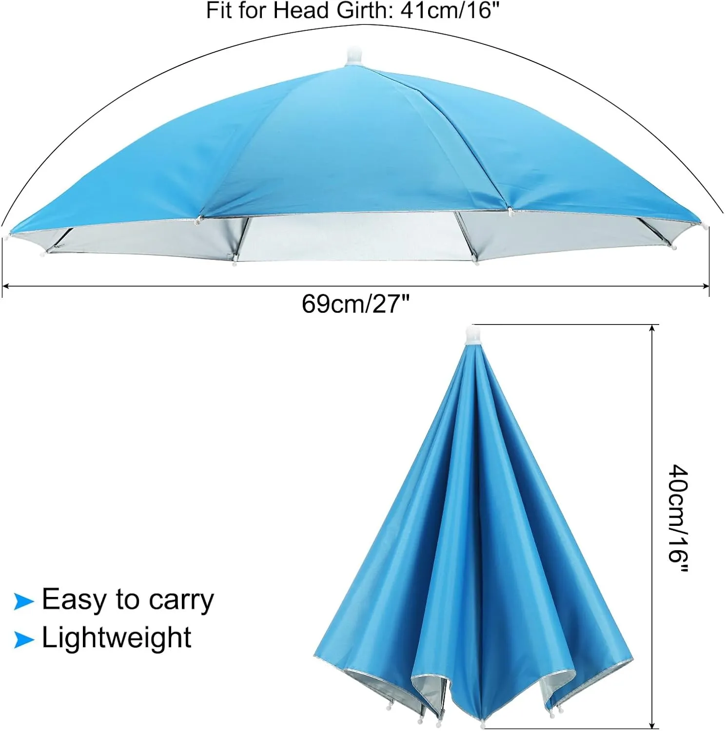 PATIKIL Umbrella Hat, 27 Inch Hands-Free Fishing Umbrella Hat Elastic Headband Folding Sun Rain Cap for Camping Gardening Hiking Farming Beach