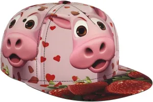 Pink Cow with Strawberries Outdoor Sports Baseball Cap, Daily Sports Adjustable Fashionable Flat Brim hat, Unisex Four-Season Outdoor Sports Cap,