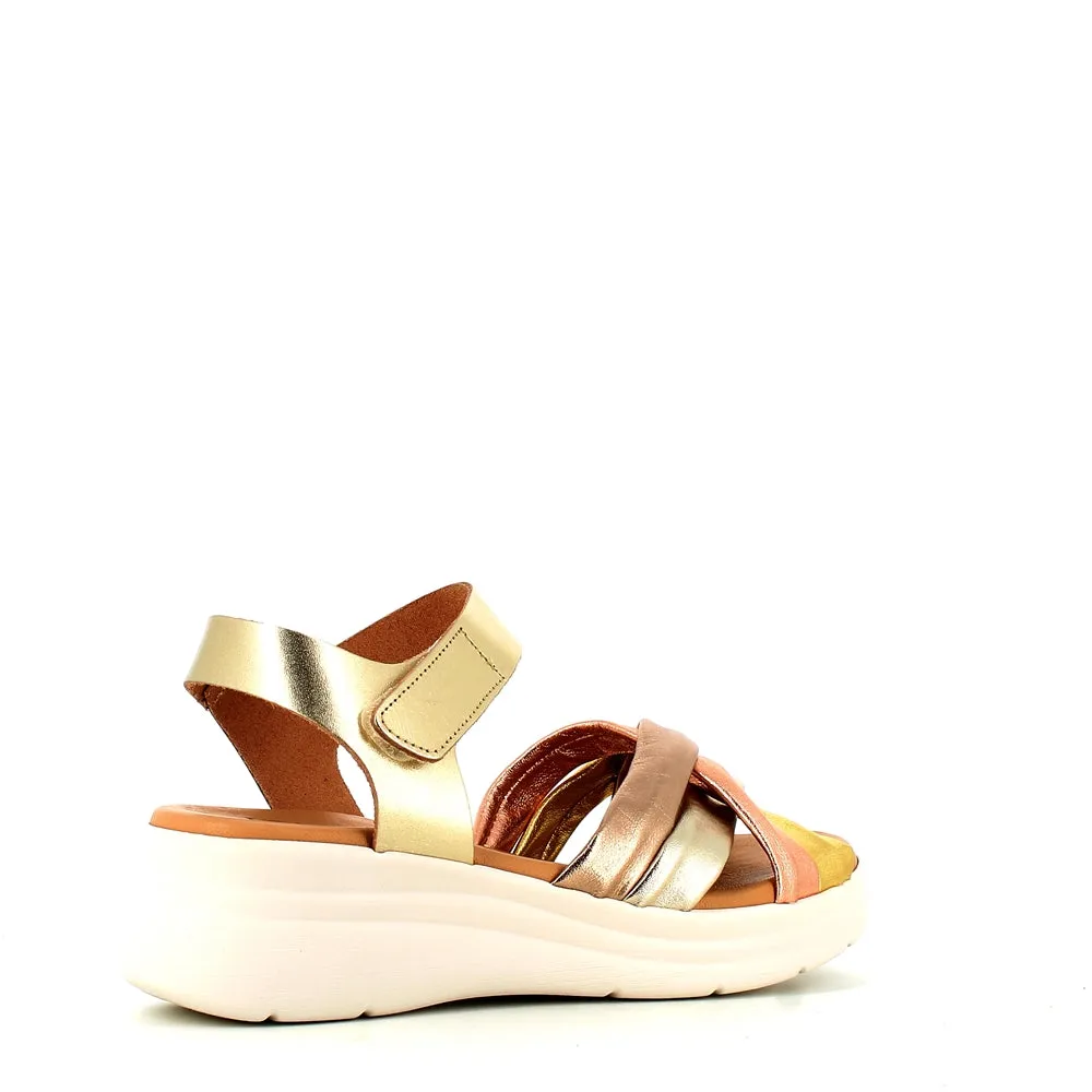 Pitillos Velcro Wedge Sandal Gold Multi