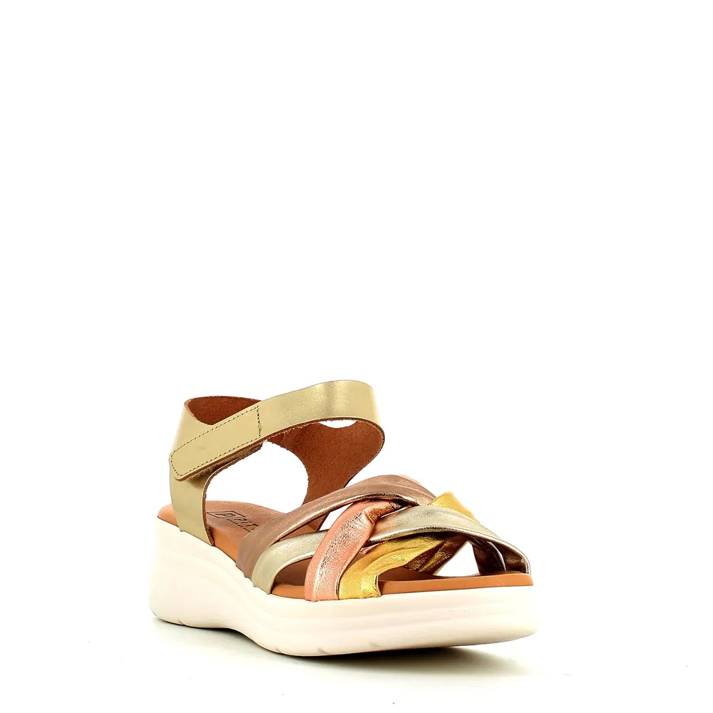 Pitillos Velcro Wedge Sandal Gold Multi