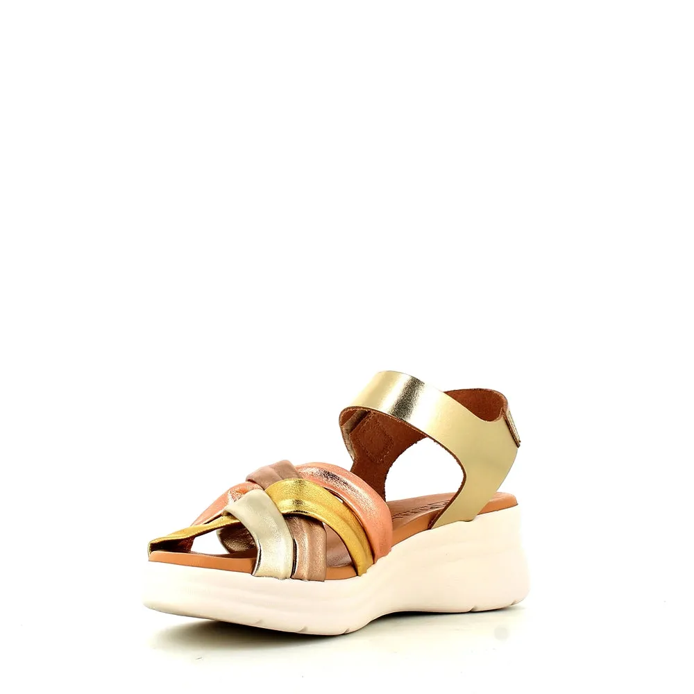 Pitillos Velcro Wedge Sandal Gold Multi