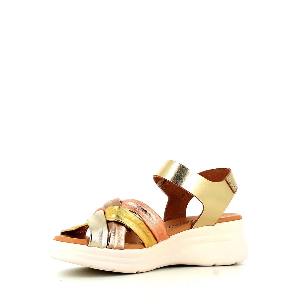Pitillos Velcro Wedge Sandal Gold Multi