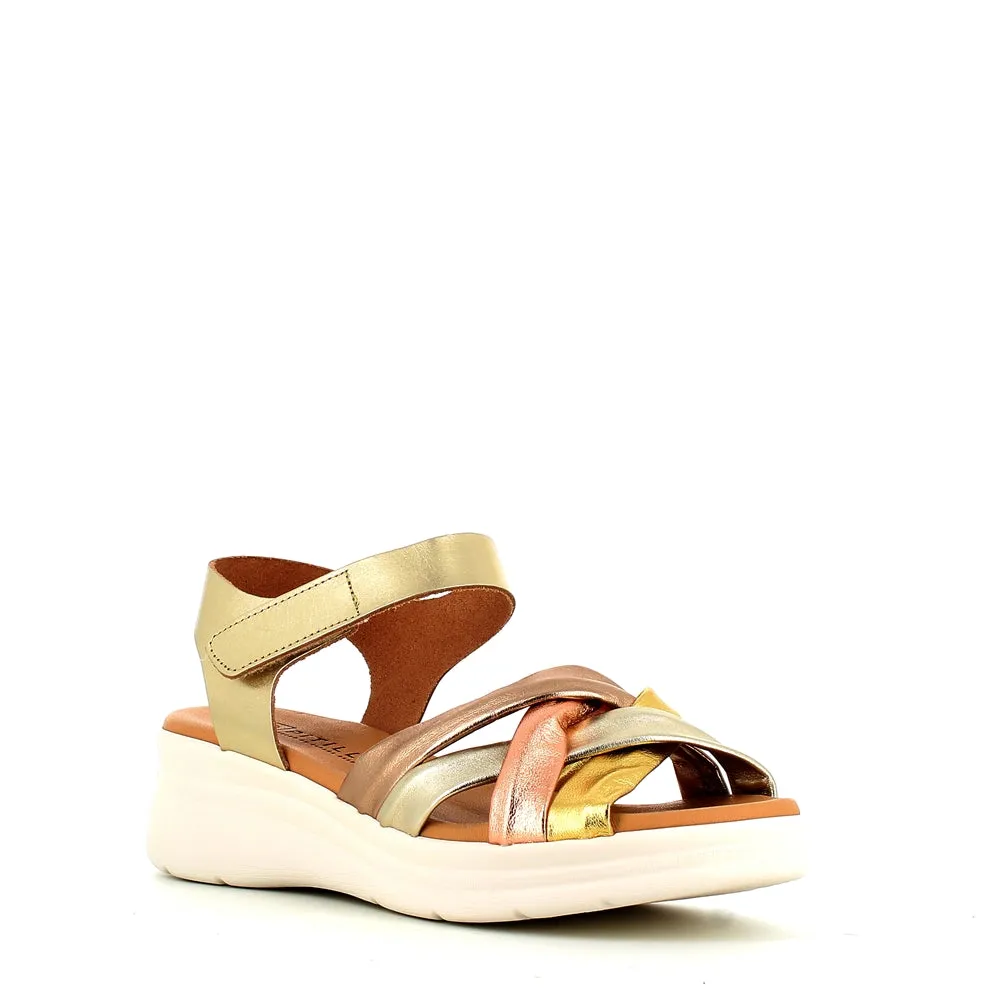 Pitillos Velcro Wedge Sandal Gold Multi
