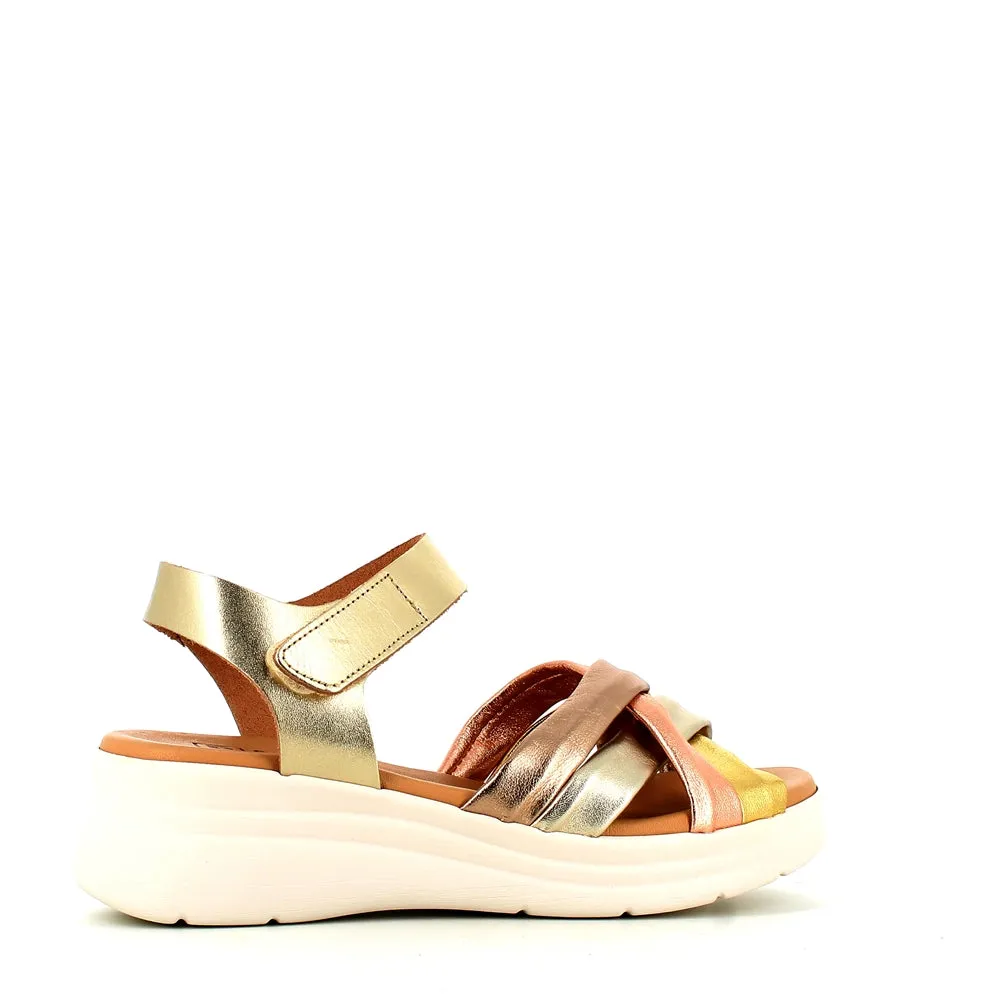 Pitillos Velcro Wedge Sandal Gold Multi