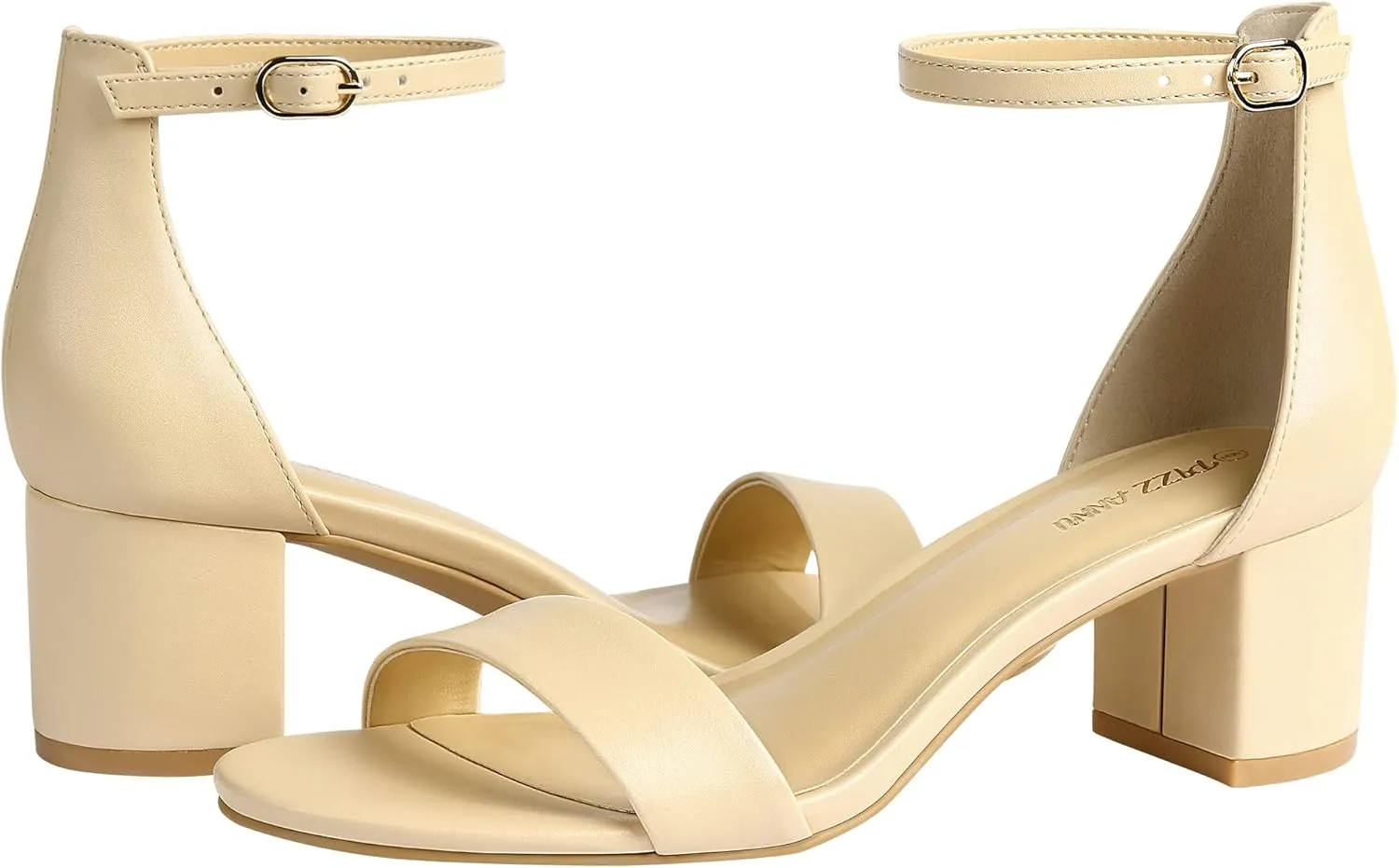 PIZZ ANNU Women's Low Block Chunky Heels Sandals Comfortable Open Toe Ankle Strap Party Dress Pump Shoes Strappy Buckle Heeled Sandal with 2 Inches Tall Thick Heel Design