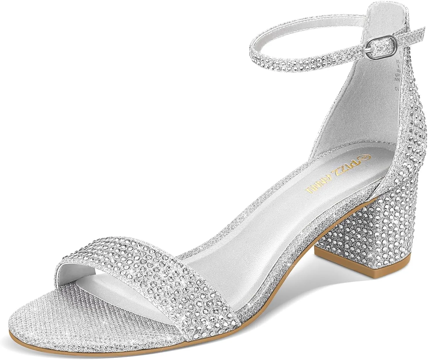 PIZZ ANNU Women's Low Block Chunky Heels Sandals Comfortable Open Toe Ankle Strap Party Dress Pump Shoes Strappy Buckle Heeled Sandal with 2 Inches Tall Thick Heel Design
