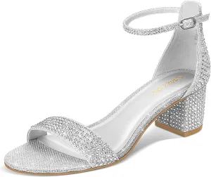 PIZZ ANNU Women's Low Block Chunky Heels Sandals Comfortable Open Toe Ankle Strap Party Dress Pump Shoes Strappy Buckle Heeled Sandal with 2 Inches Tall Thick Heel Design