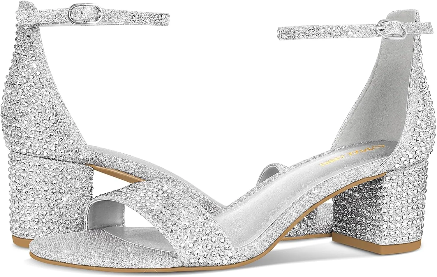 PIZZ ANNU Women's Low Block Chunky Heels Sandals Comfortable Open Toe Ankle Strap Party Dress Pump Shoes Strappy Buckle Heeled Sandal with 2 Inches Tall Thick Heel Design