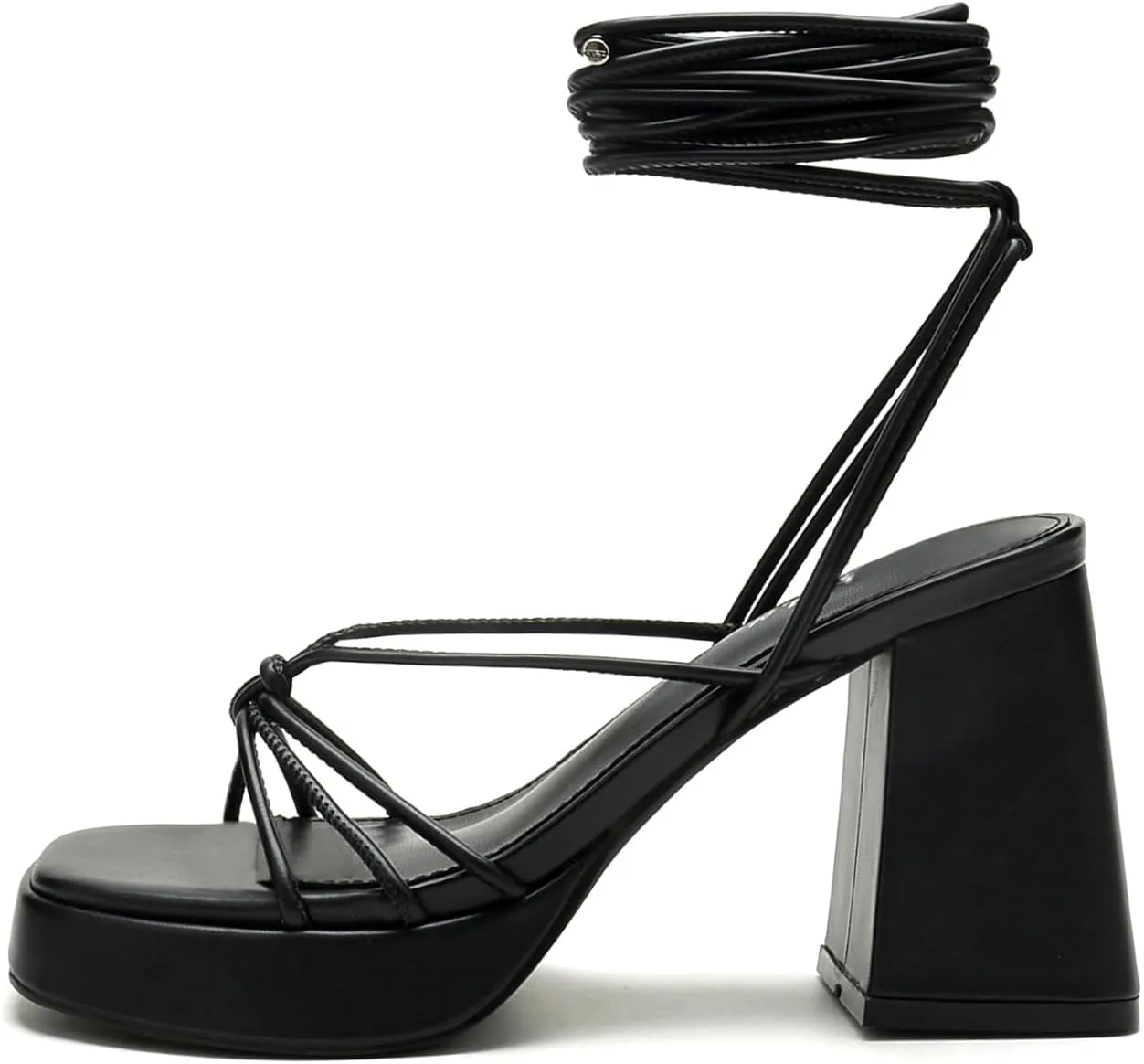 Platform Strappy Heels For Women 3.5 Inch Strappy Heeled Sandals Lace Up Square Open Toe Chunky Blcok Sandals Shoes For Party Prom Date Sandal Heels For Women