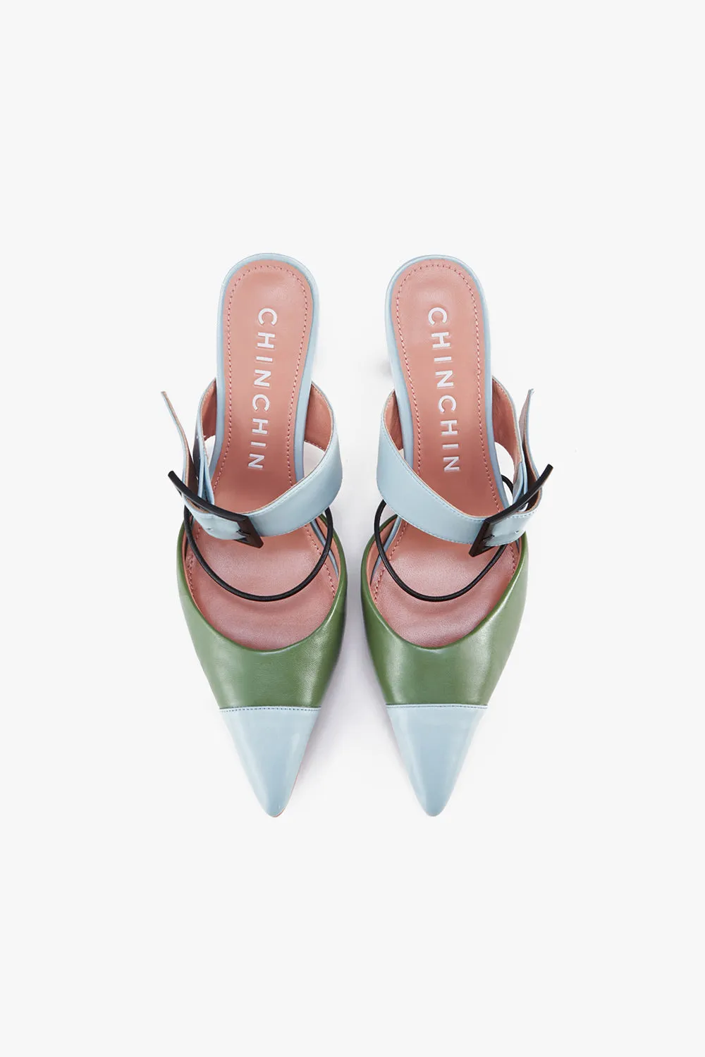Pointed Color Block Mule Pumps