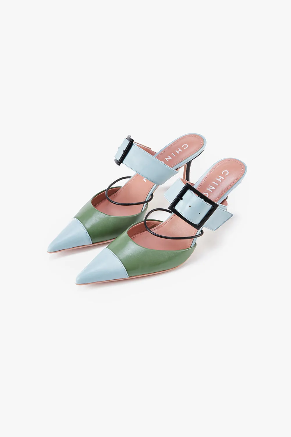 Pointed Color Block Mule Pumps