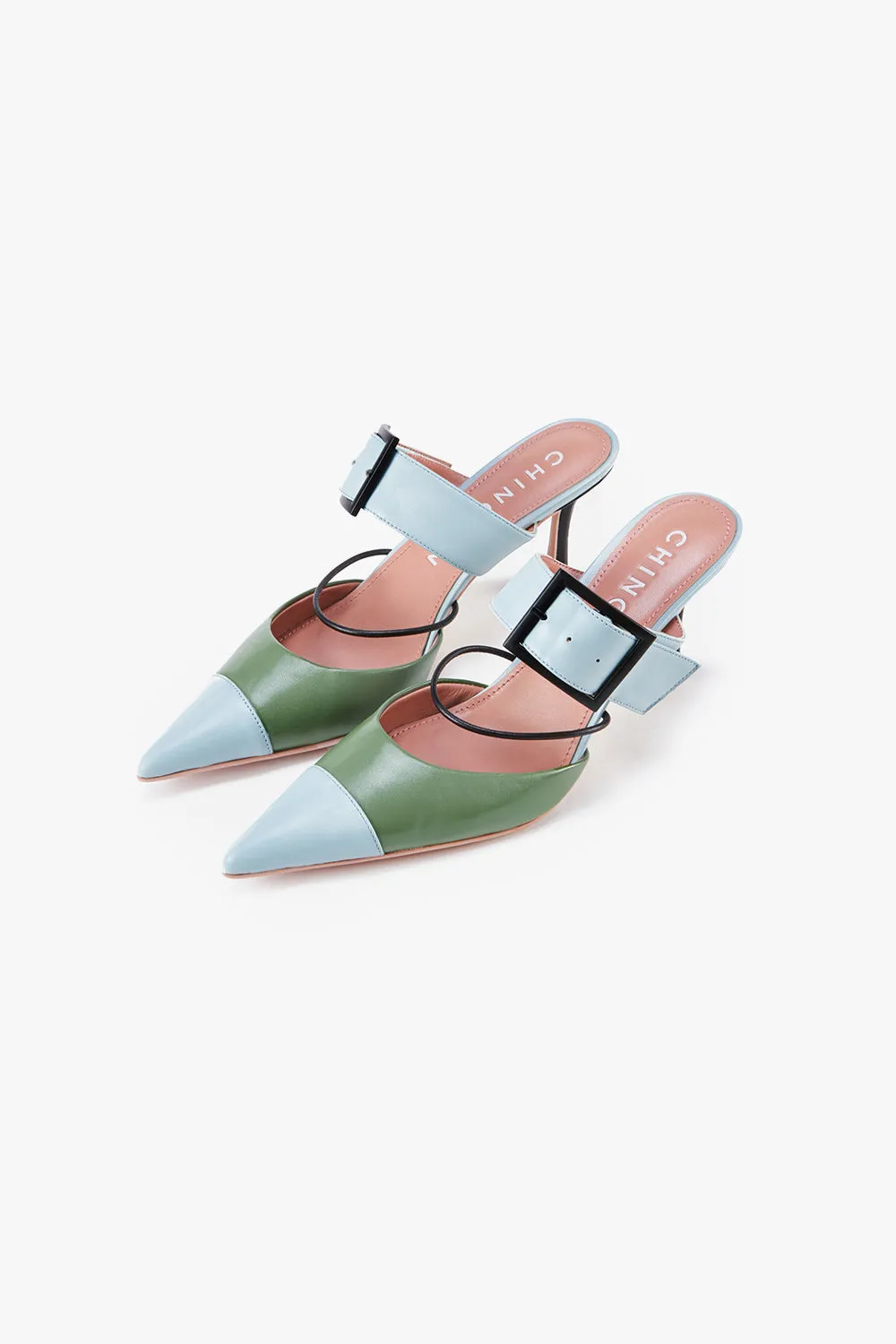 Pointed Color Block Mule Pumps