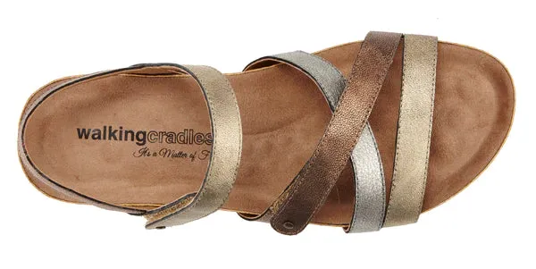Pool Sandal: Metallic Multi Leather/Cork Wrap  I Walking Cradle
