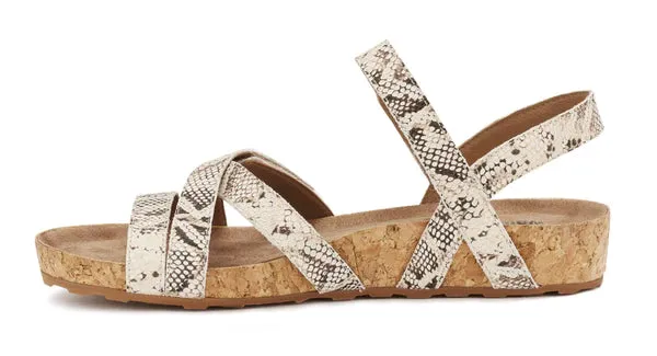Pool Sandal: Natural Buffed Snake Print Leather/Cork Wrap I Walking Cradle